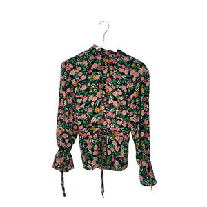 Reclaimed Vintage‎ Floral Open Back Long Sleeve High Neck Blouse Size 4